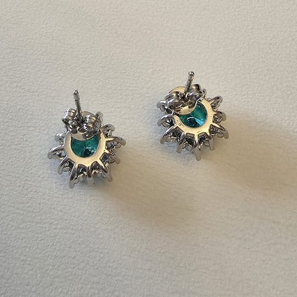 Turquoise Moissanite Flower Stud Earrings - Picture 5 of 5